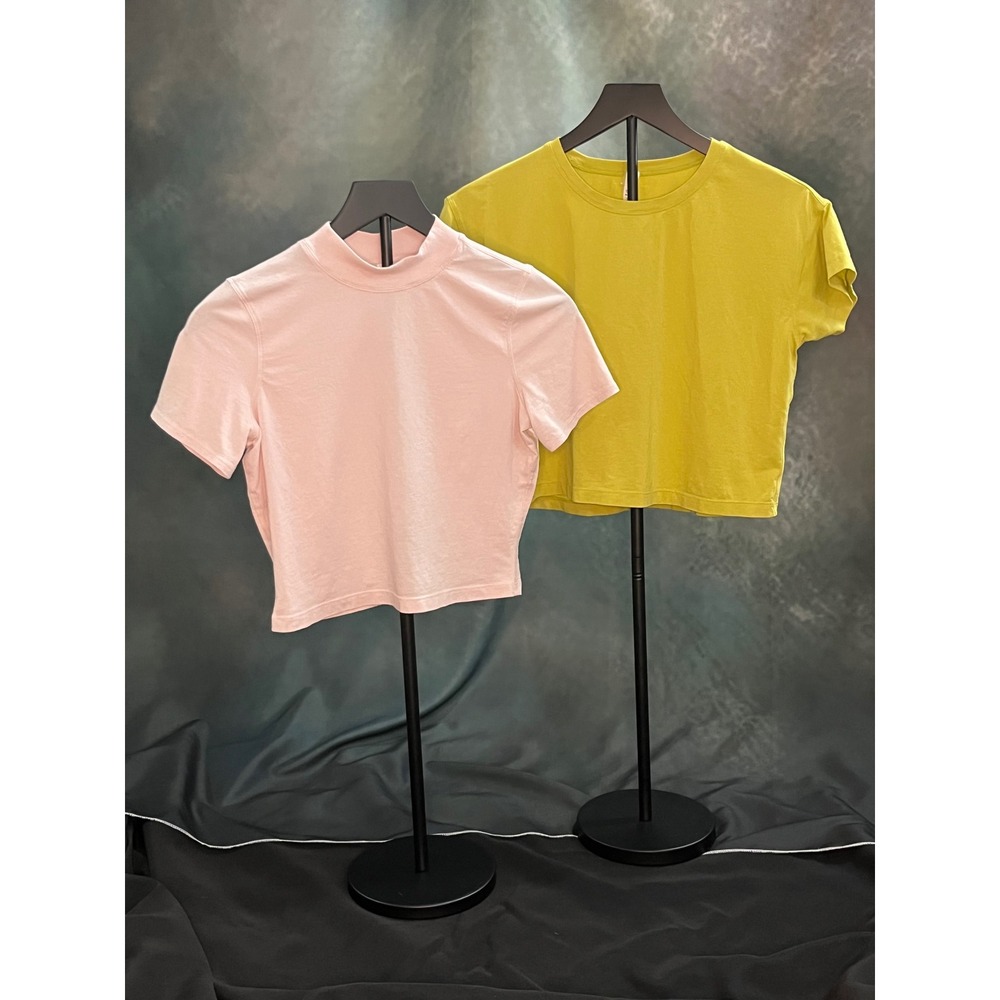 Lululemon Cropped Tee Bundle Pink Yellow Mock Neck Activewear‎ Tops Sz 4 6